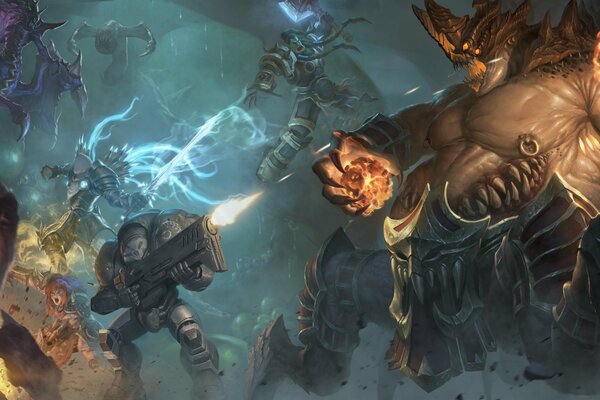 Walczący bohaterowie Warcrafta podczas burzy
