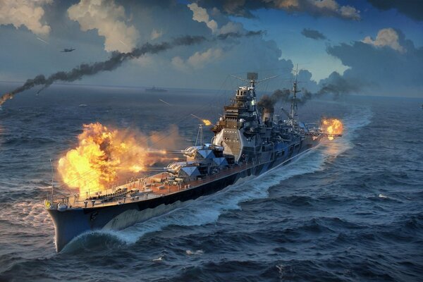 Военный корабль стреляет варгейминг