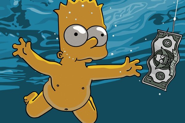 Kreskówka Simpsonowie pod wodą z dolarem
