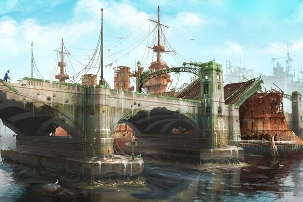 Art with a bridge from fallout 4 from bethesda game studios