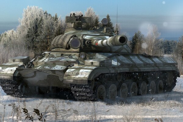 Battle tank in snowy weather