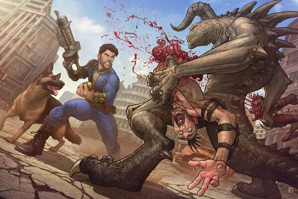 Кровавый кадр из игры fallout 4