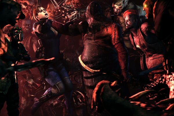 Zombies grabbed the girl Jill in the game resident evil 5