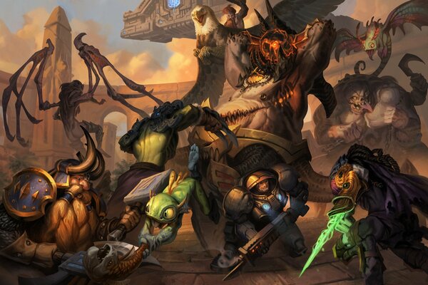A shot of warcraft heroes fighting among themselves