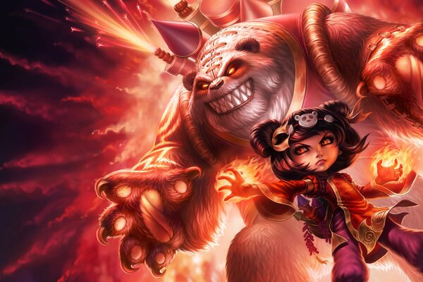 Annie from League of Legends on the background of a panda