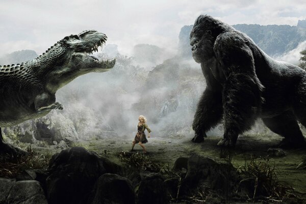 Géant King Kong vs dinosaure