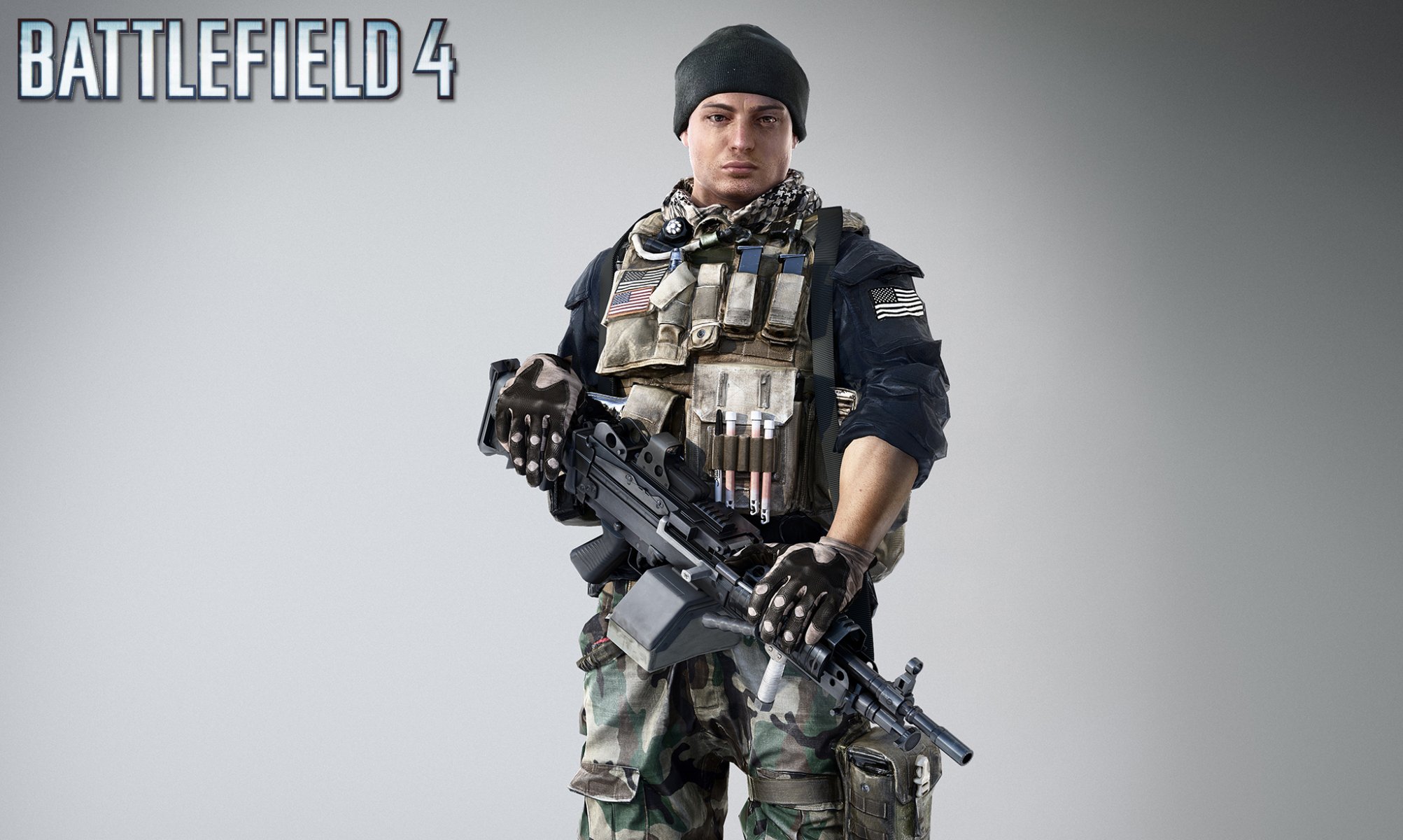 battlefield 4 schlachtfeld 4 soldat kämpfer tombstone-einheit clayton pakowski clayton pakowski pac hut ausrüstung kugelsichere weste waffe maschinengewehr minimi m249 spw käfig ea digital illusions ce elektronische kunst