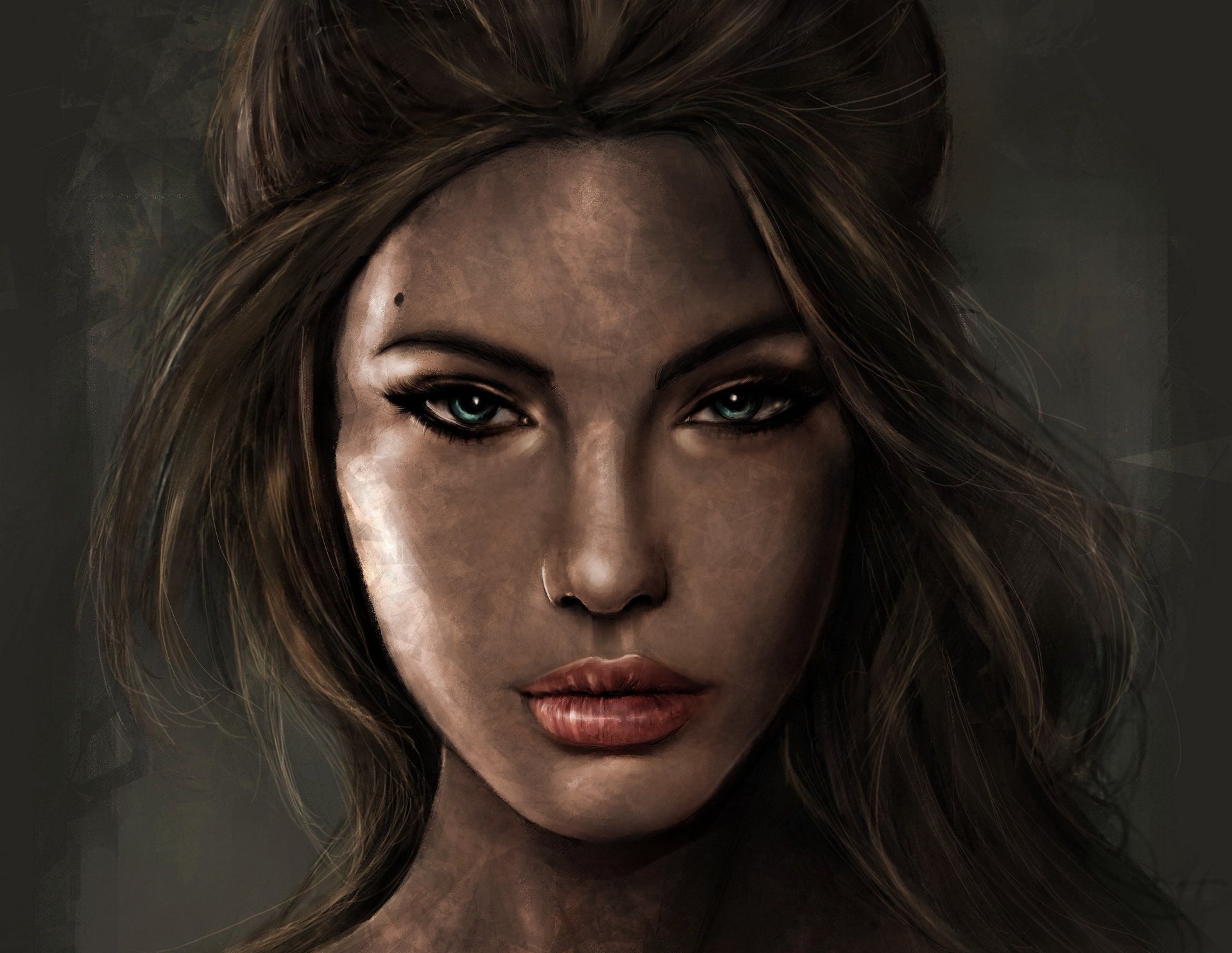 lara croft tomb raider arte chica retrato cara mirada cabello