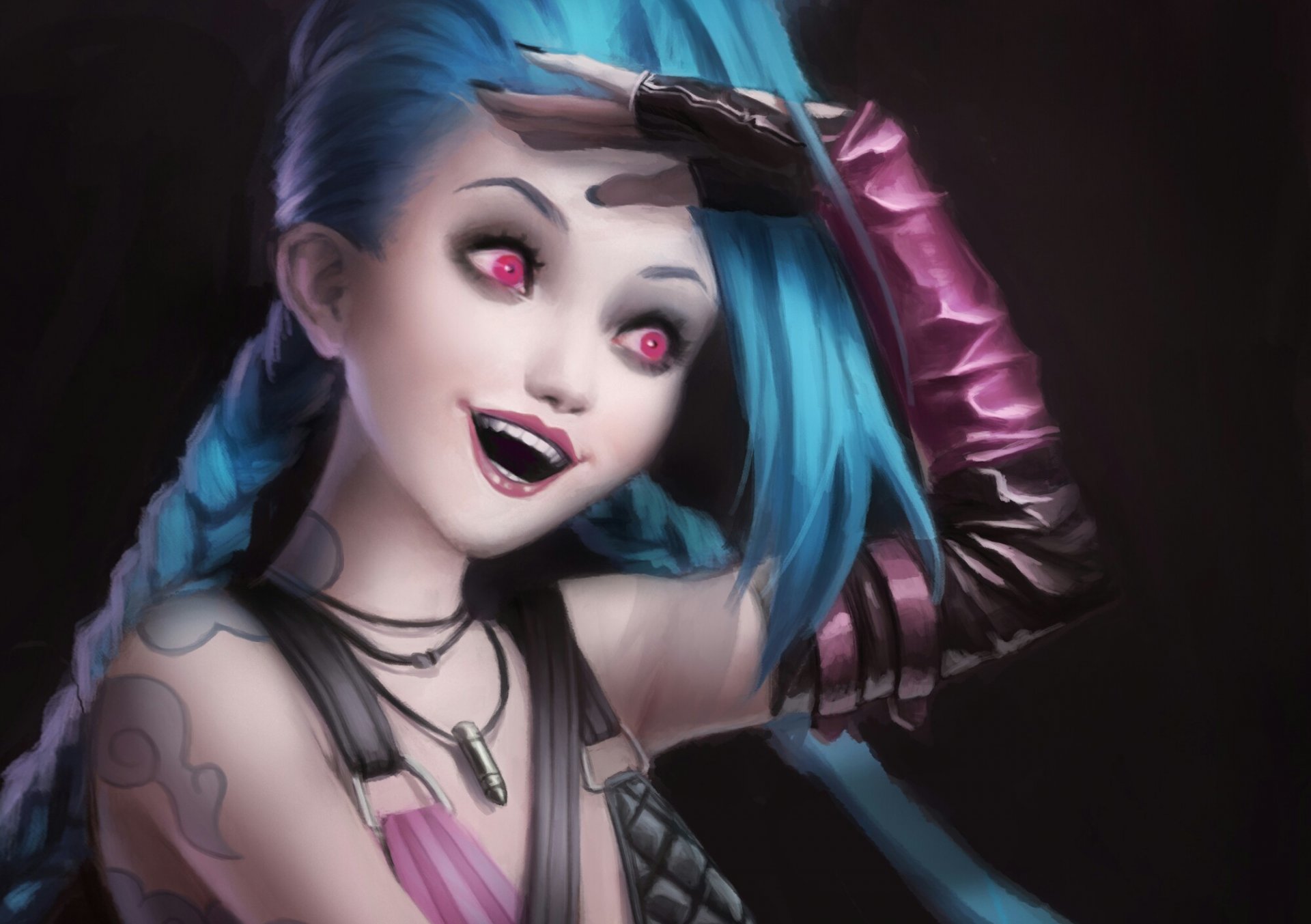 jinx league of legends art smile girl