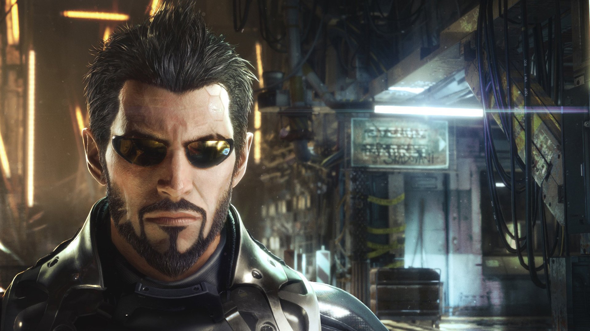 deus ex : menschheit getrennt adam jensen cyborg brille haar kopf bart rüstung lampe eidos-montréal square enix