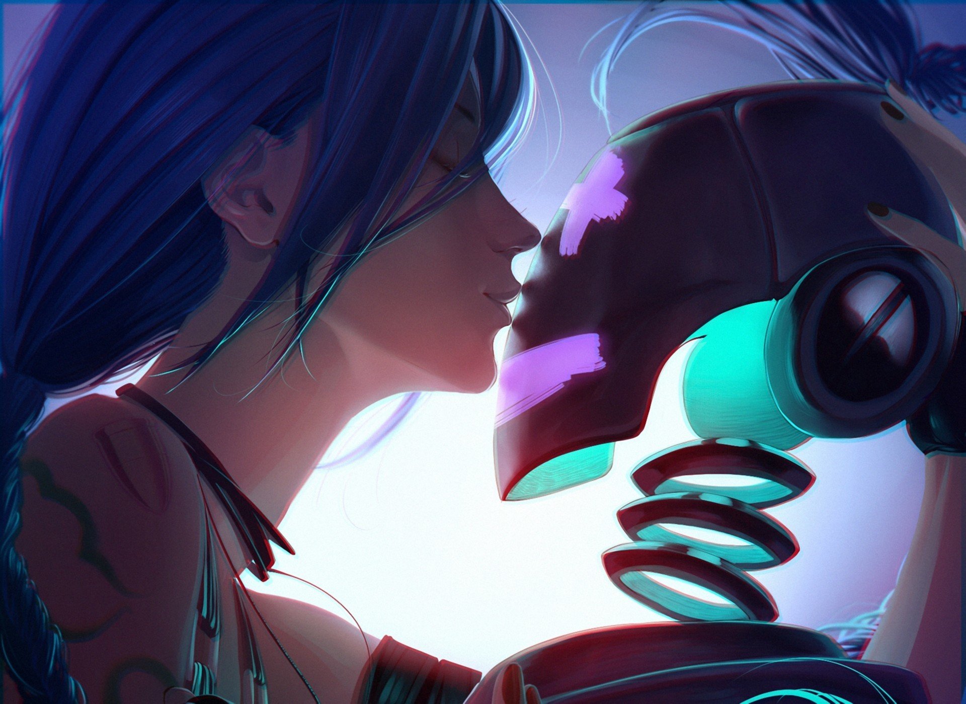 arte aconitea jinx liga de leyendas chica robot beso