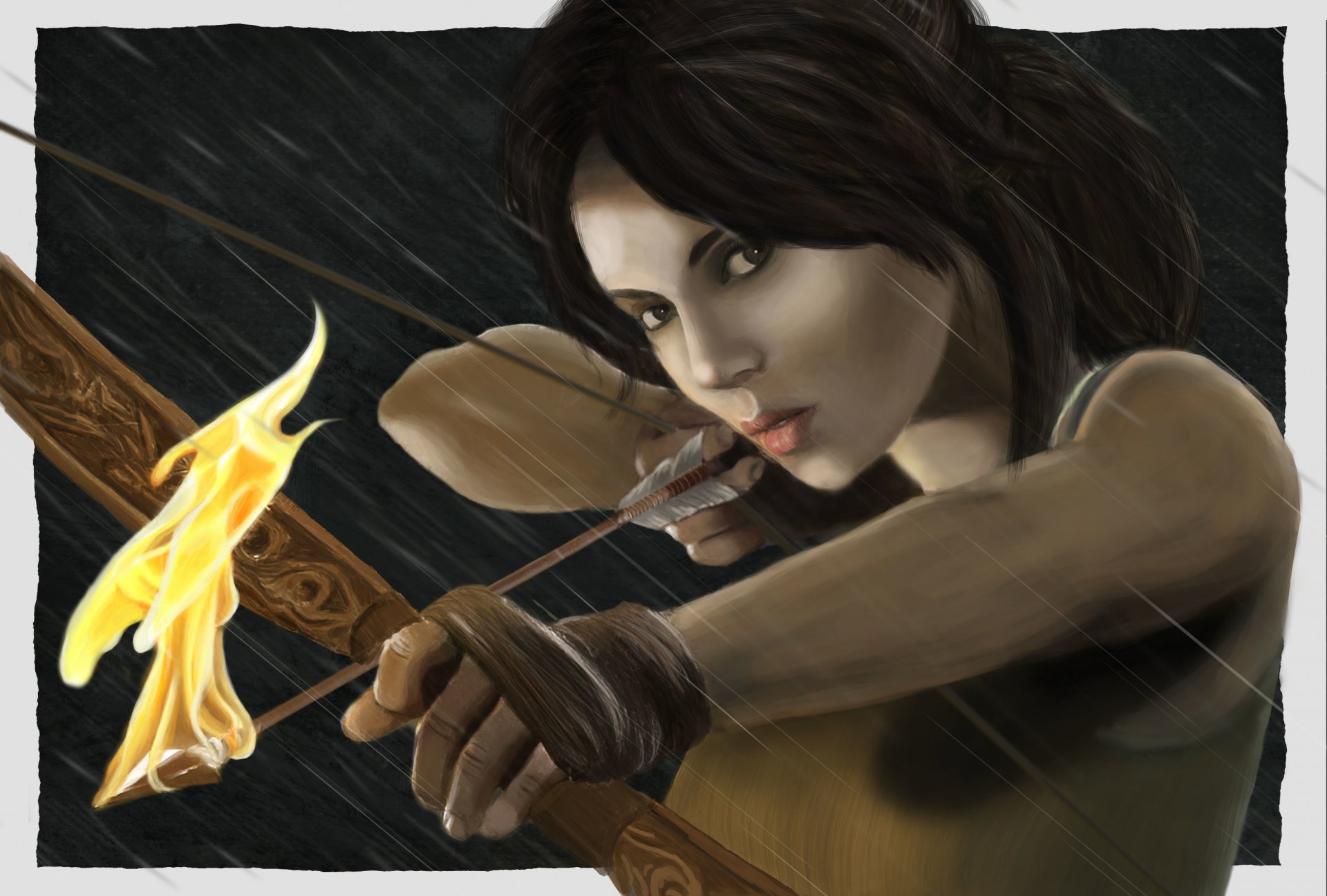 lara croft tomb raider ragazza arte gioco viso sguardo capelli arma arco motivo freccia fuoco