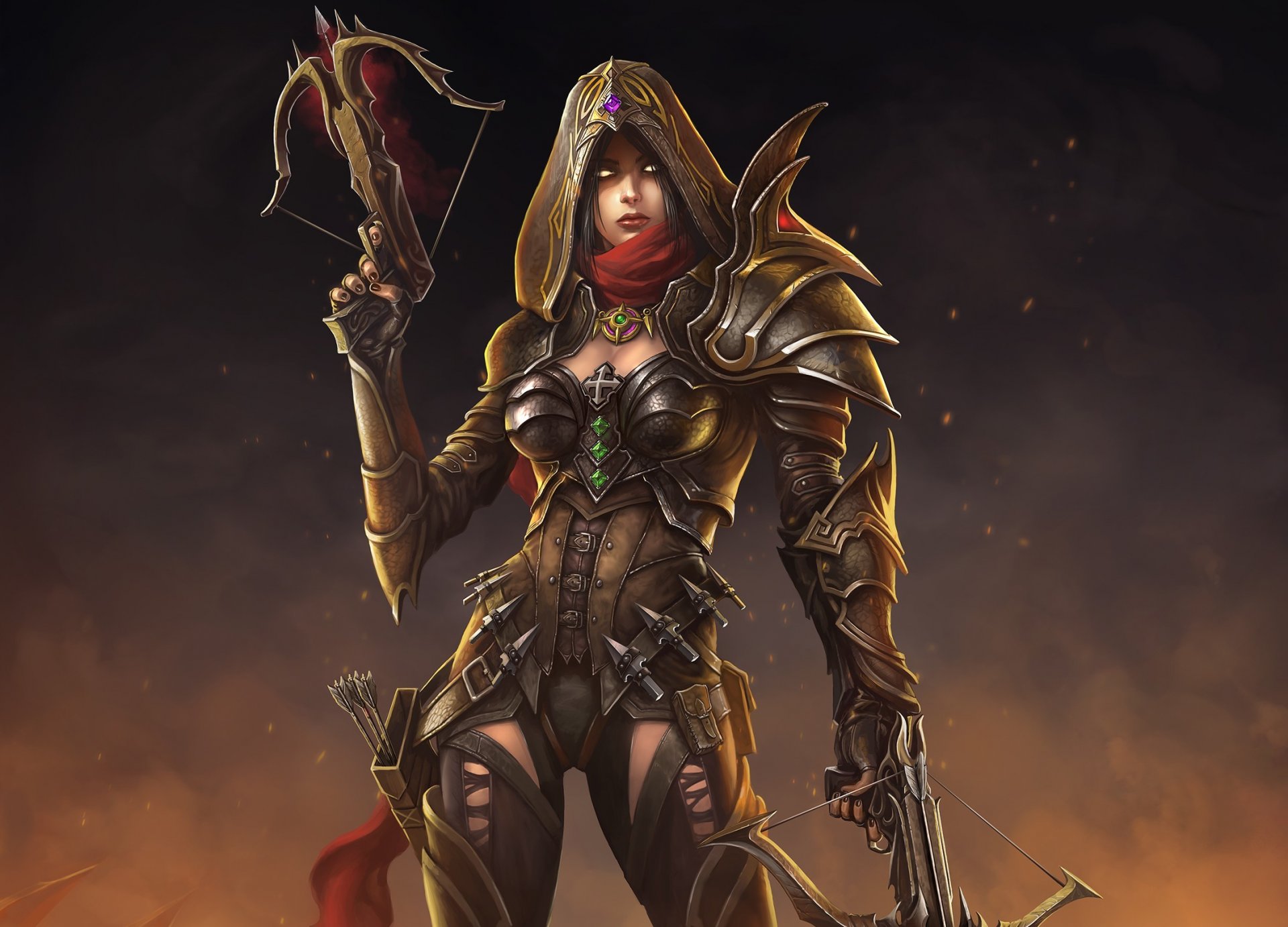 arte diablo iii segador de almas cazador de demonios chica capucha ballesta