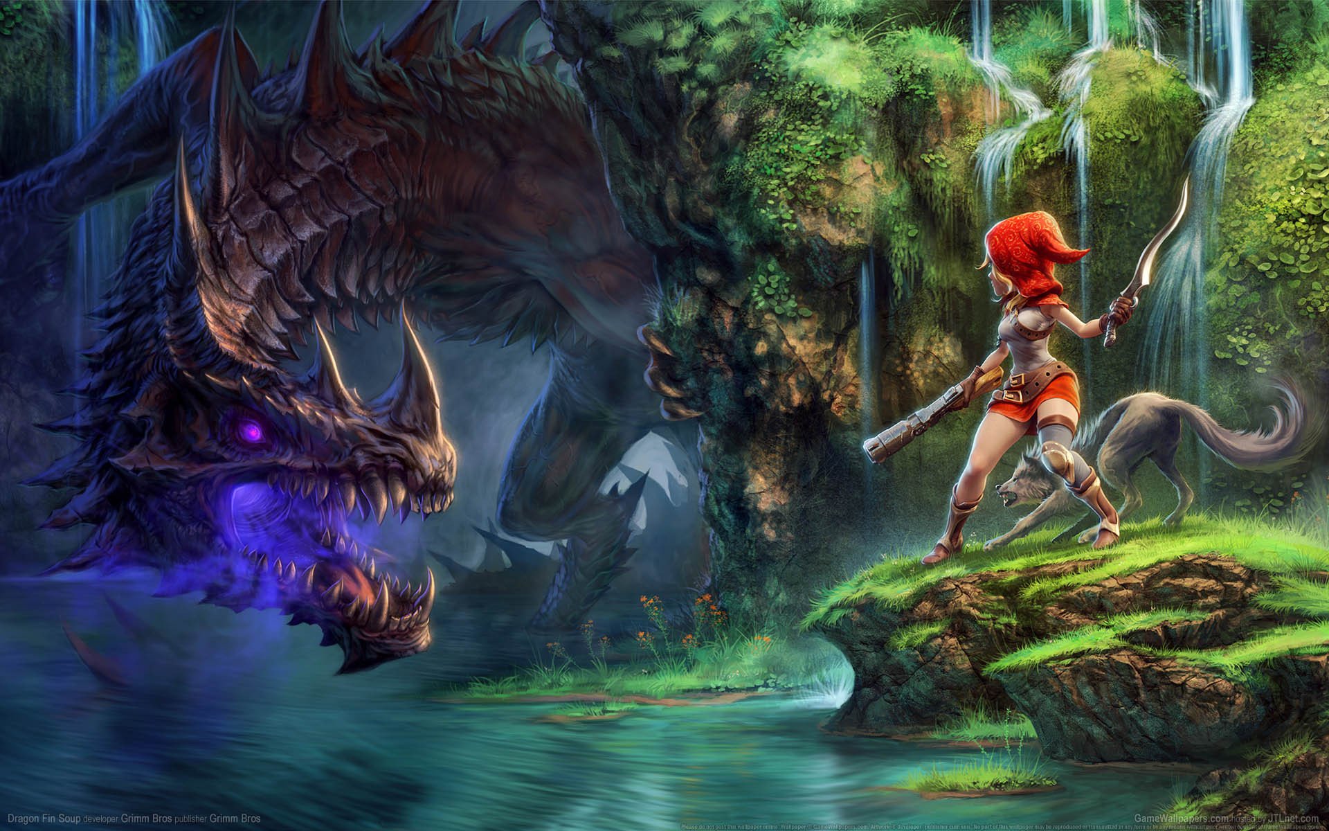 dragon fin soup dragon girl wolf waterfall nature river