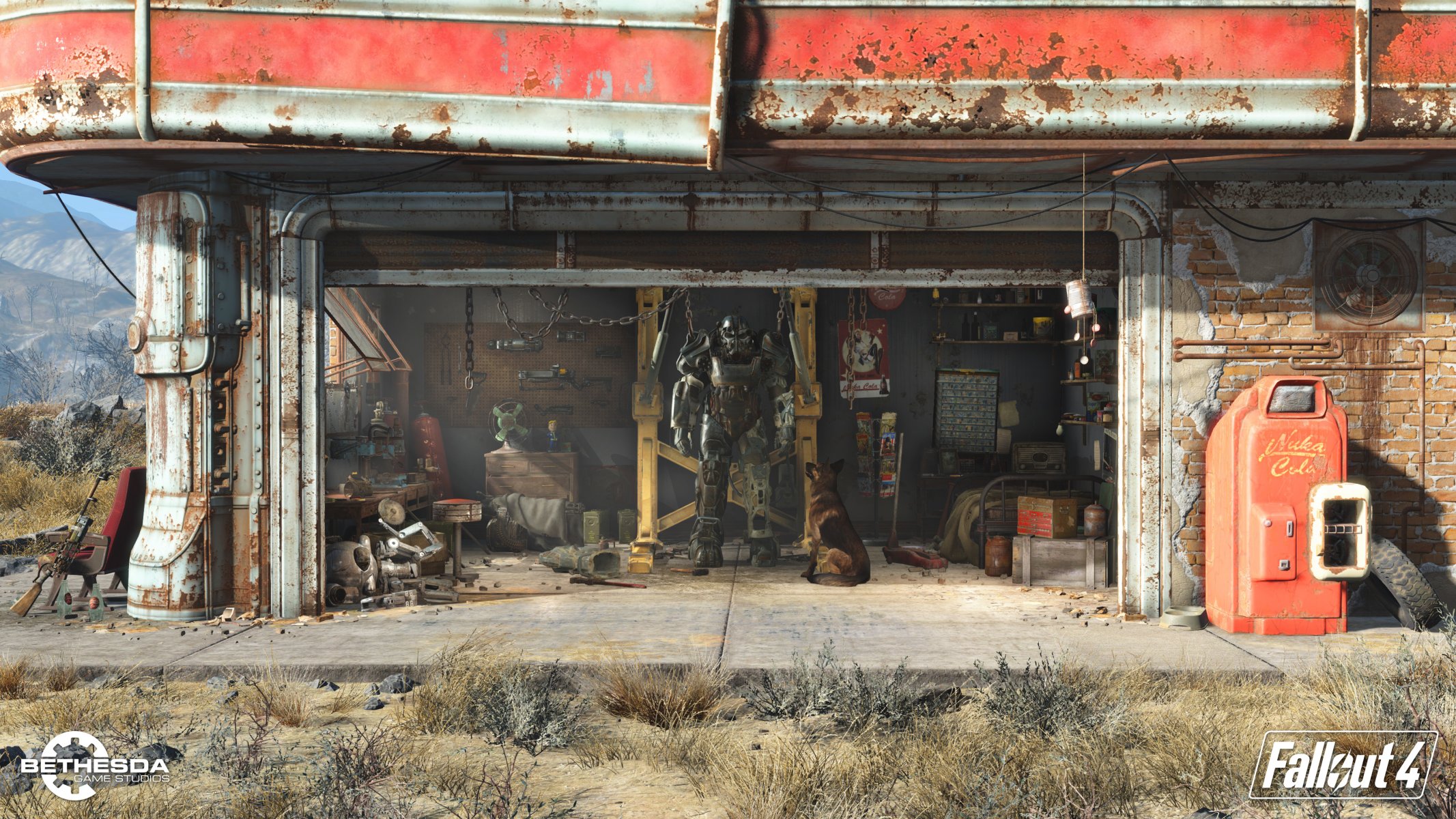 fallout 4 wasteland costume rifornimento di carburante parcheggio robot garage fratellanza d acciaio fallout radiazioni armatura potenziata hangar cane