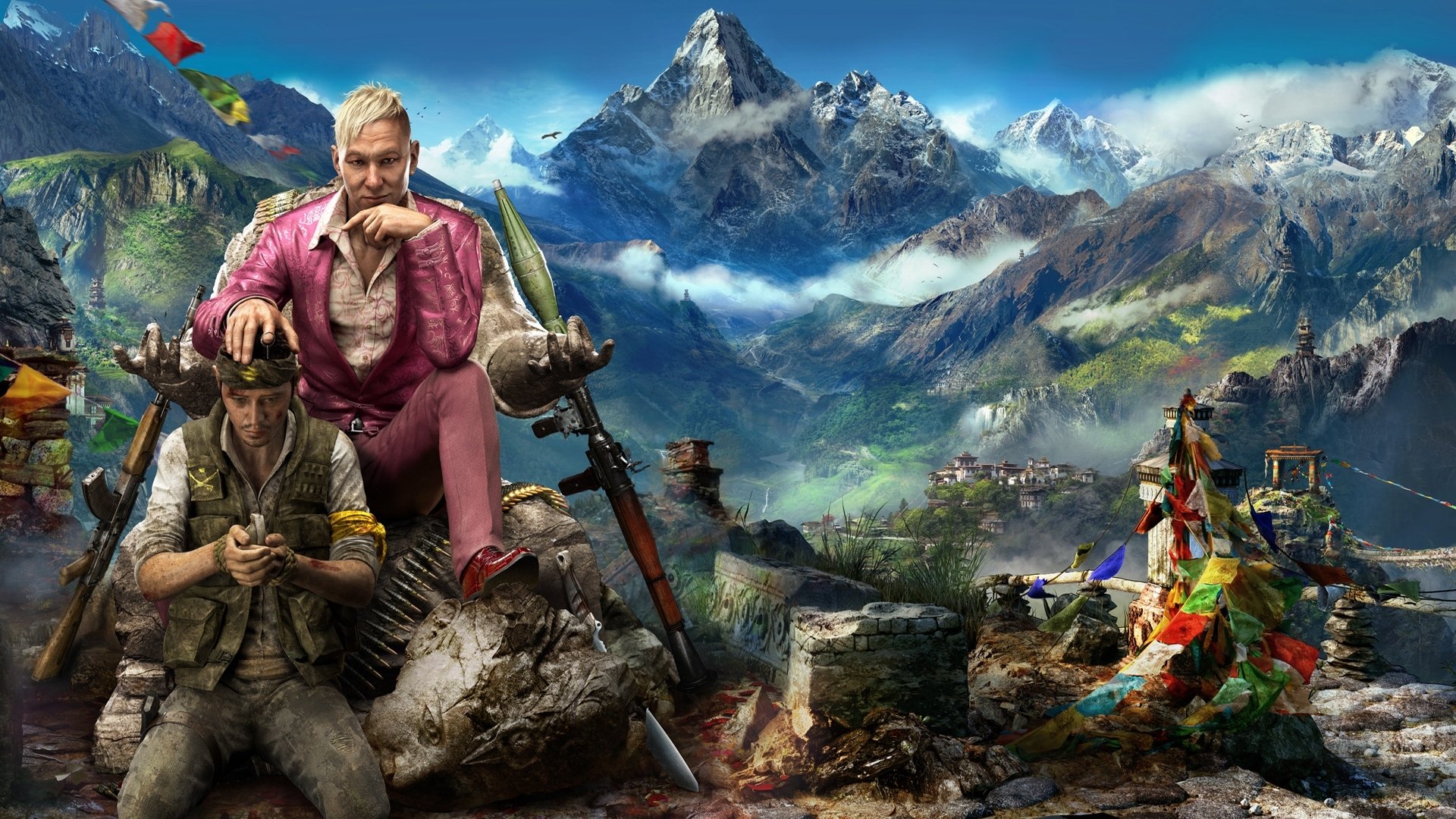 far cry 4 ubisoft weapon sky clouds mountain snow view kirata pagan min suit rpg the situation statue