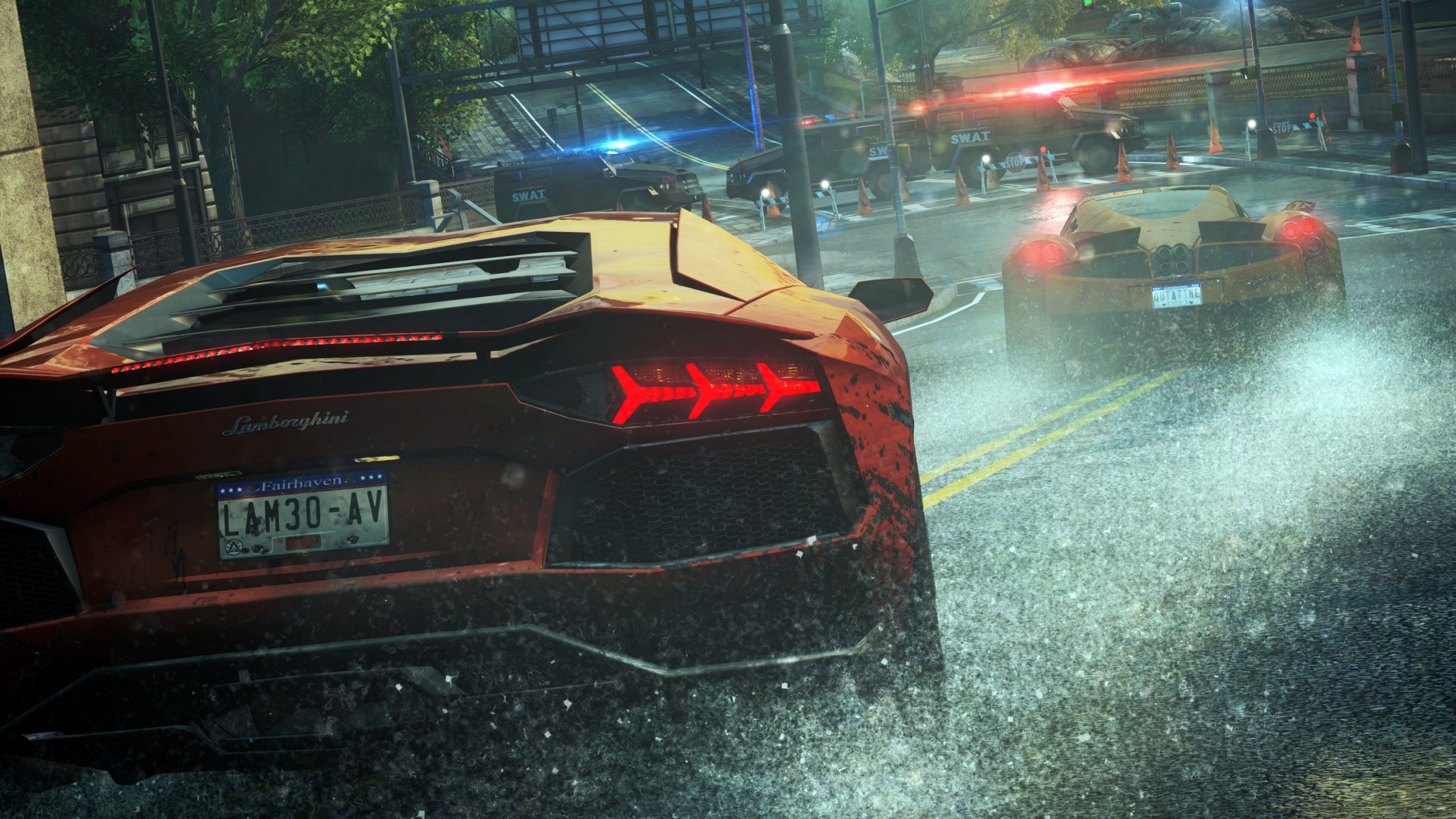 need for speed most wanted race cars rain lamborghini cars police