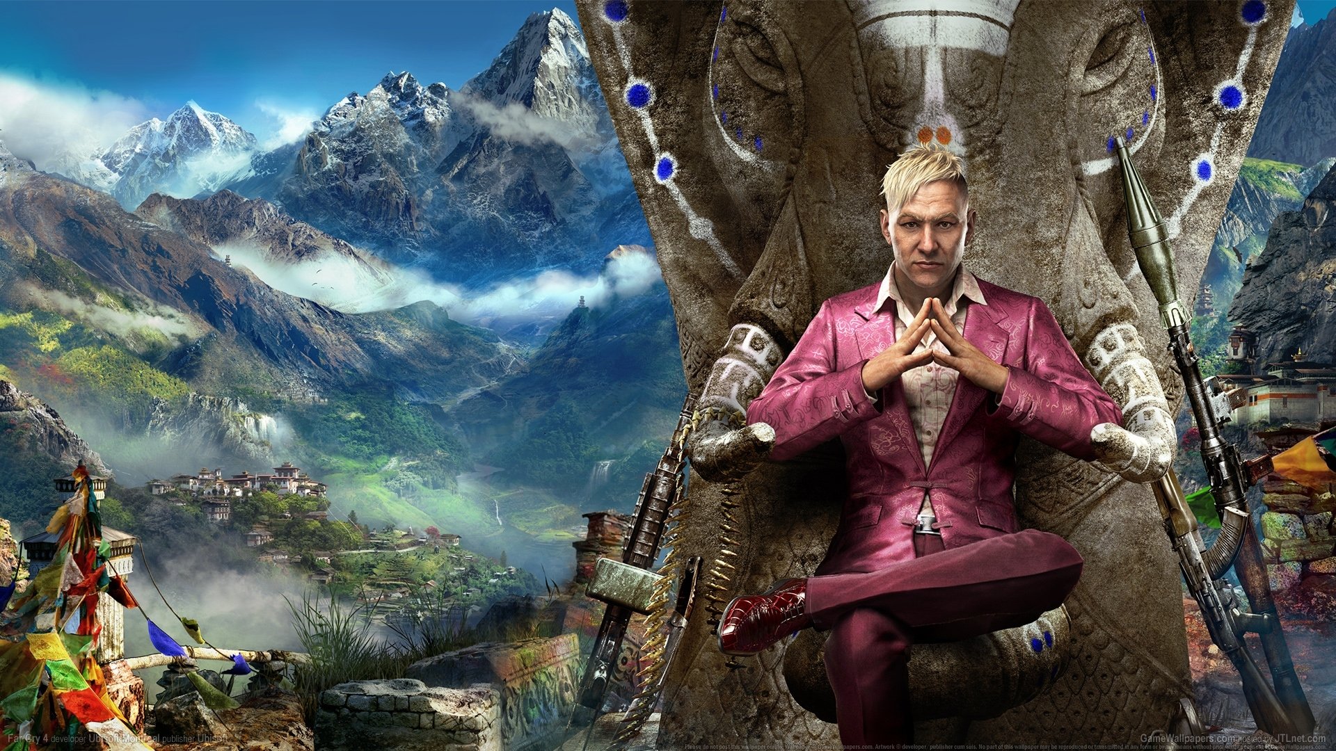 far cry 4 ubisoft broń niebo chmury góry śnieg widok kirat pagan ming kostium rpg statua