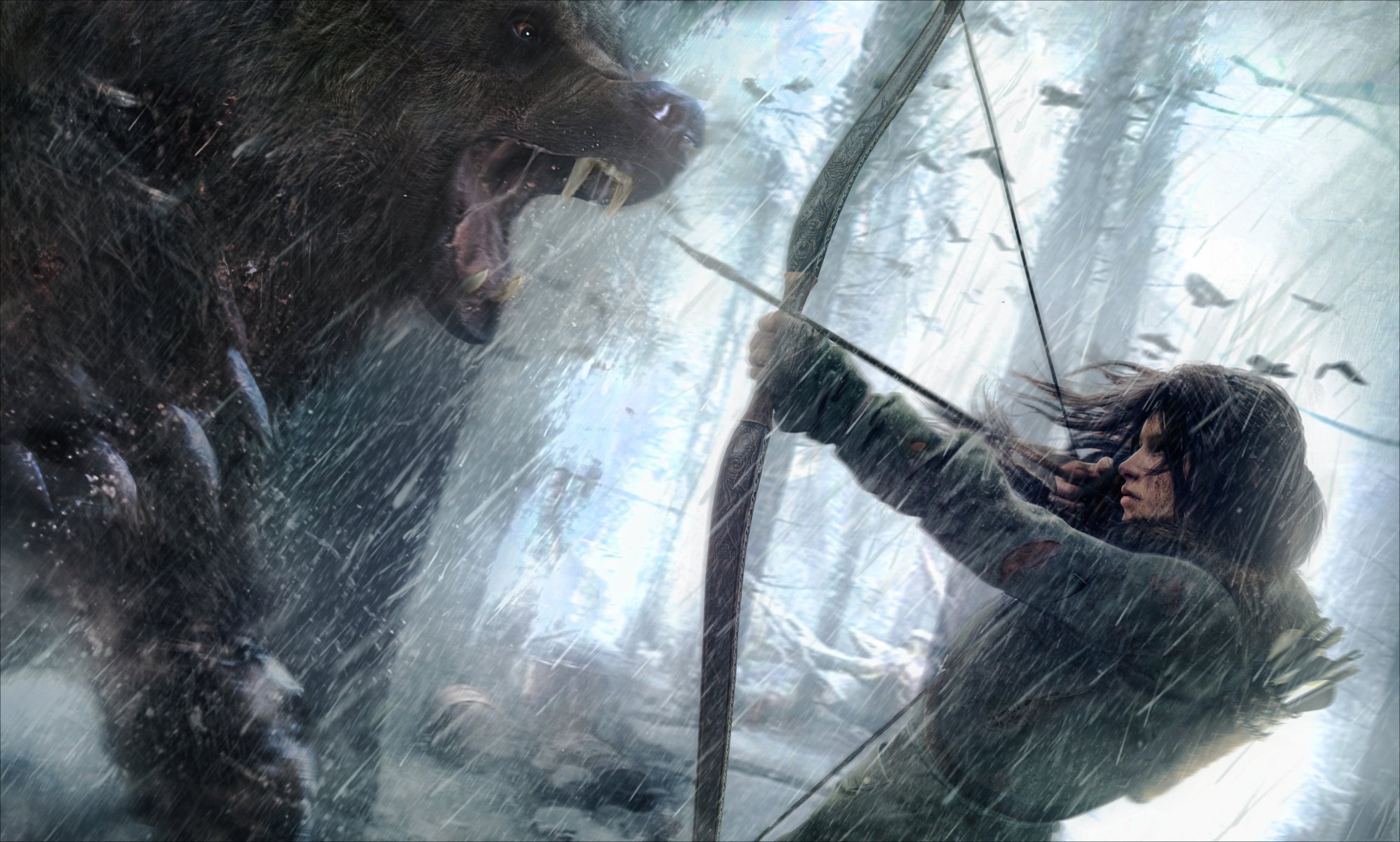 dziewczyna wilk śnieg syberia łuk strzała lara croft tomb raider rise of tomb raider