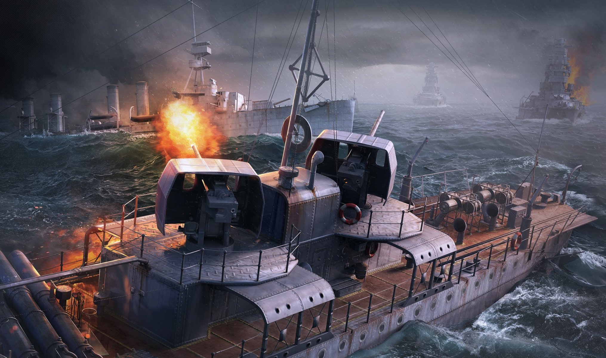 mundo de los buques de guerra wargaming neto golpea mundo de los buques wg tiro llama fuego nubes agua cielo barcos barco olas torpedo batallas ijn mucuki mucuki