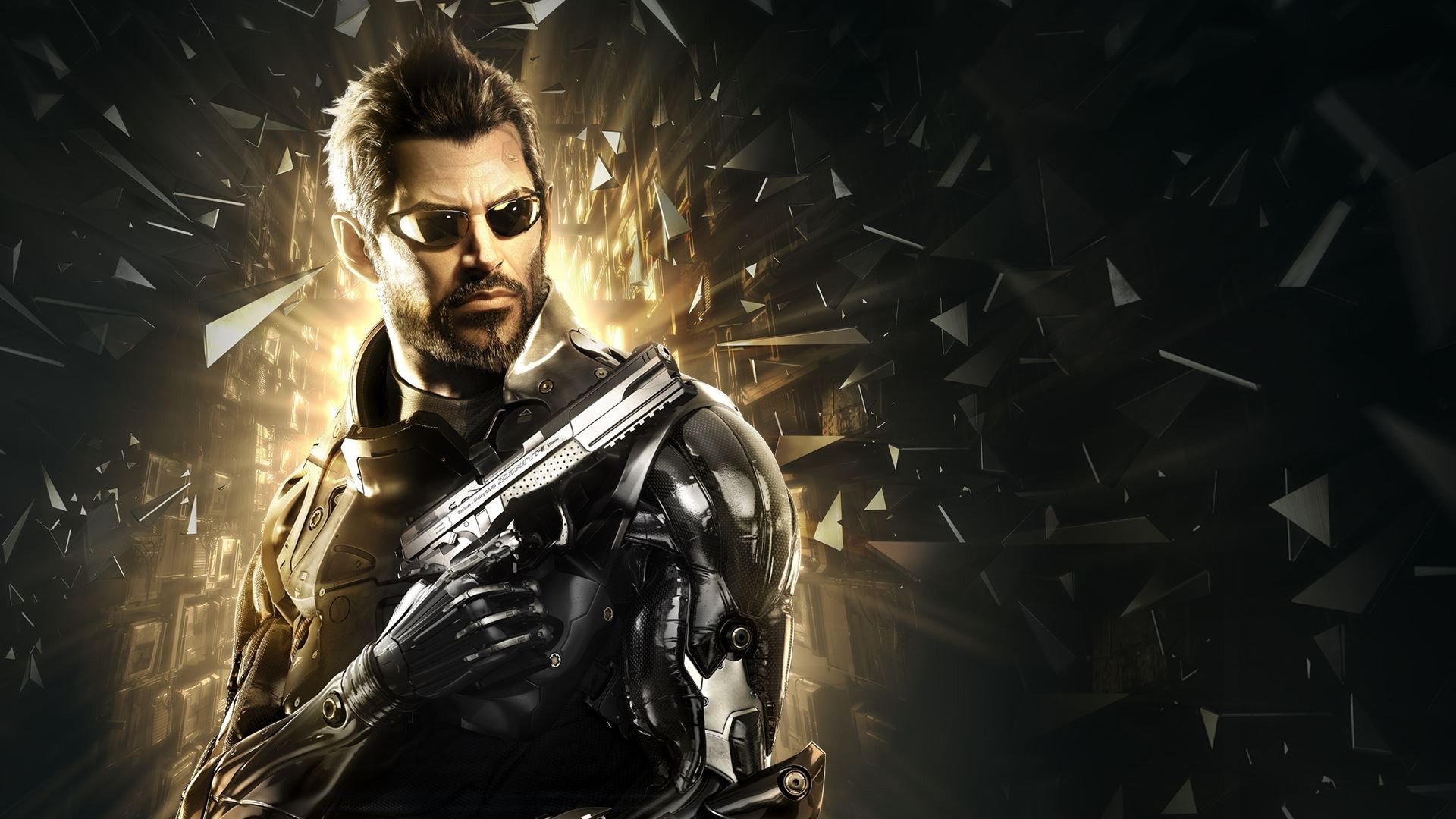 deus ex: umanità divisa adam jensen cyborg armi deus ex cyberpunk occhiali barba equipaggiamento frammenti