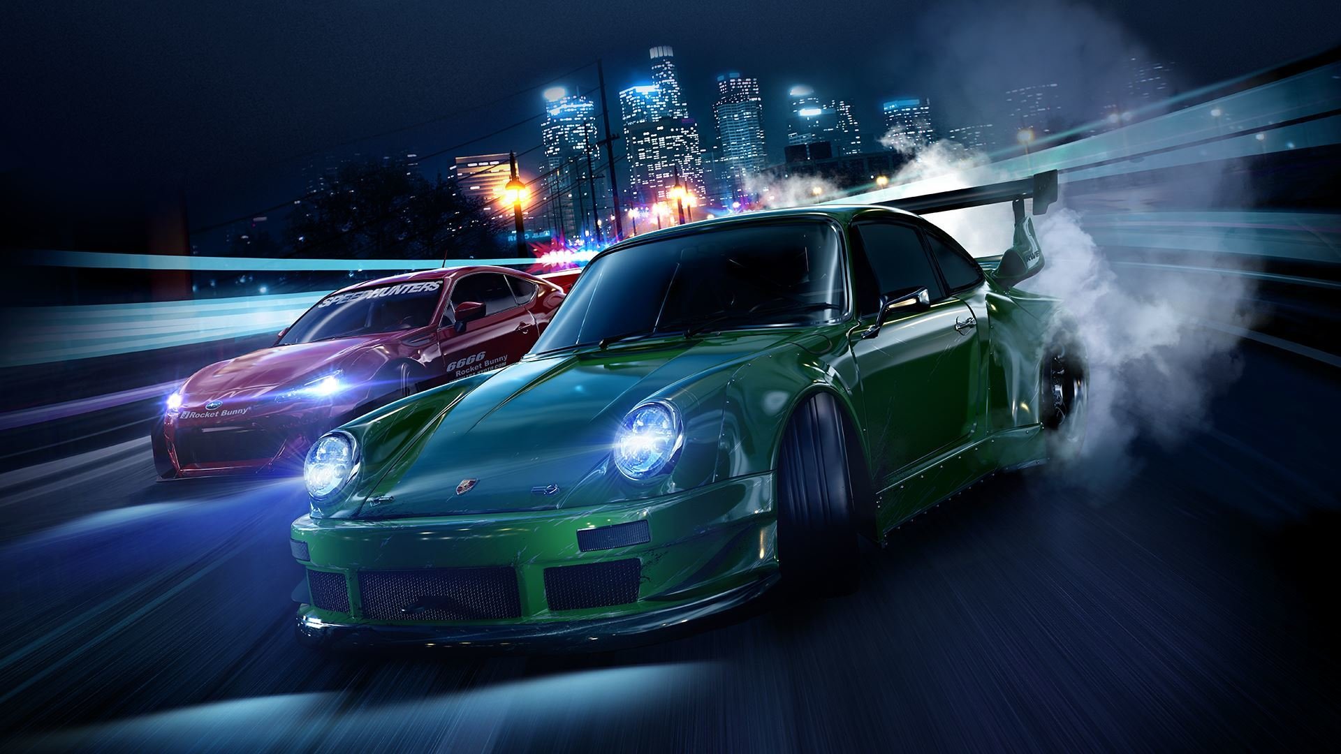 notwendigkeit für geschwindigkeit autos autos porsche subaru nacht geschwindigkeit straße stadt häuser lichter rauch reifen lichter tuning ghost games elektronische kunst