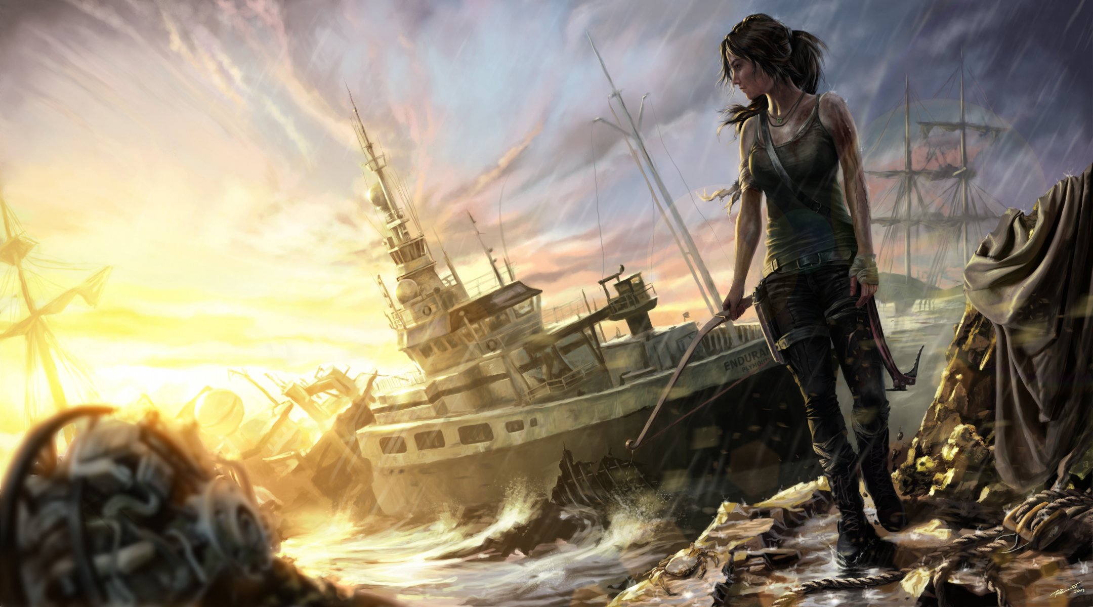 tomb raider girl lara croft ship