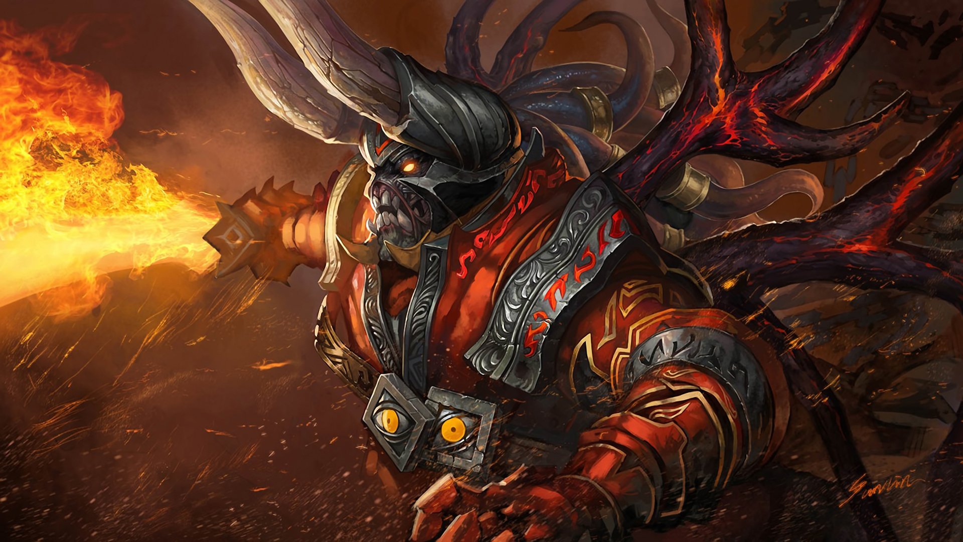 protección de los antiguos dota lucifer perdición demonio armadura espada llama