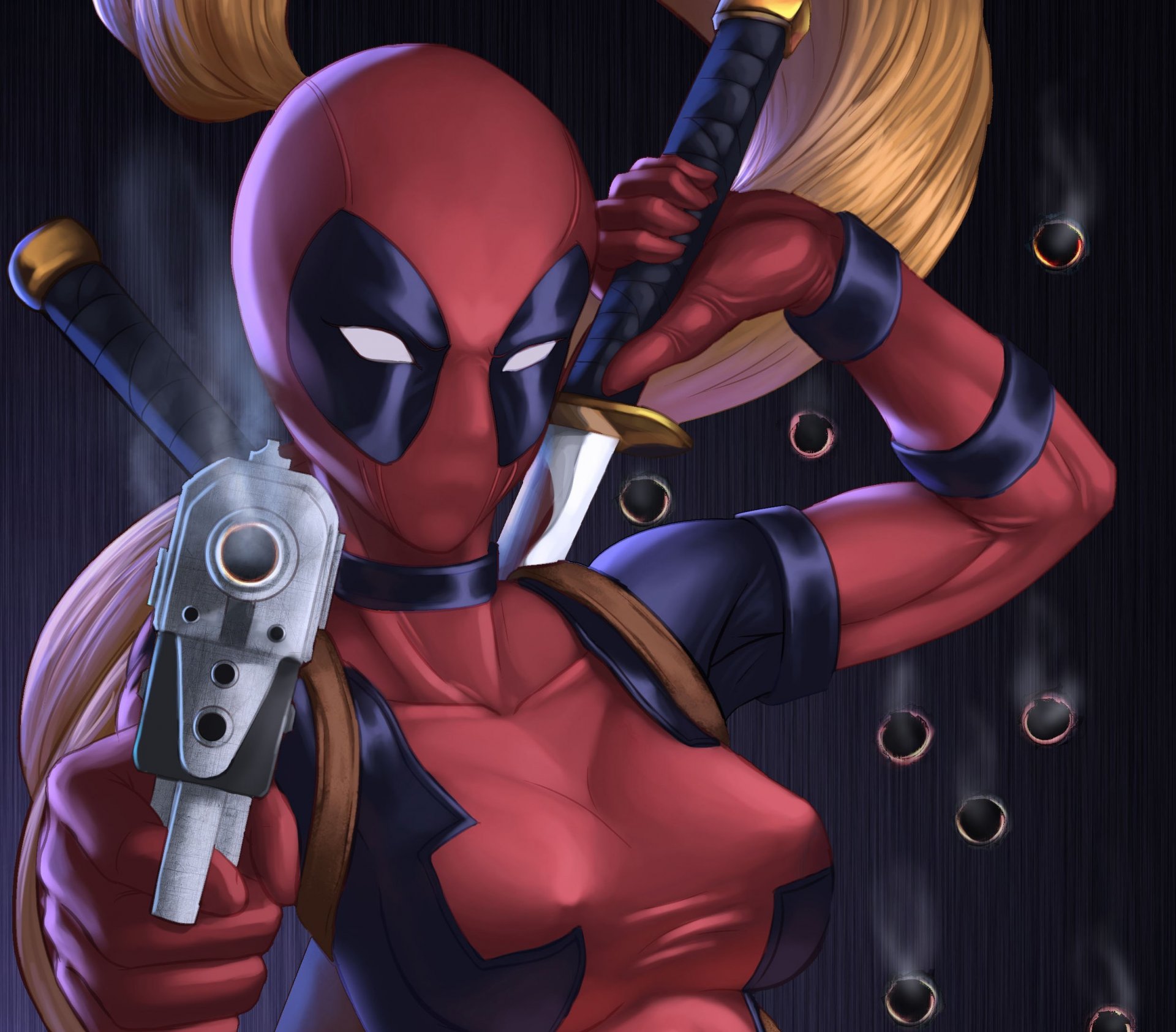 kunst zamberz mädchen blick wut brust waffe deadpool