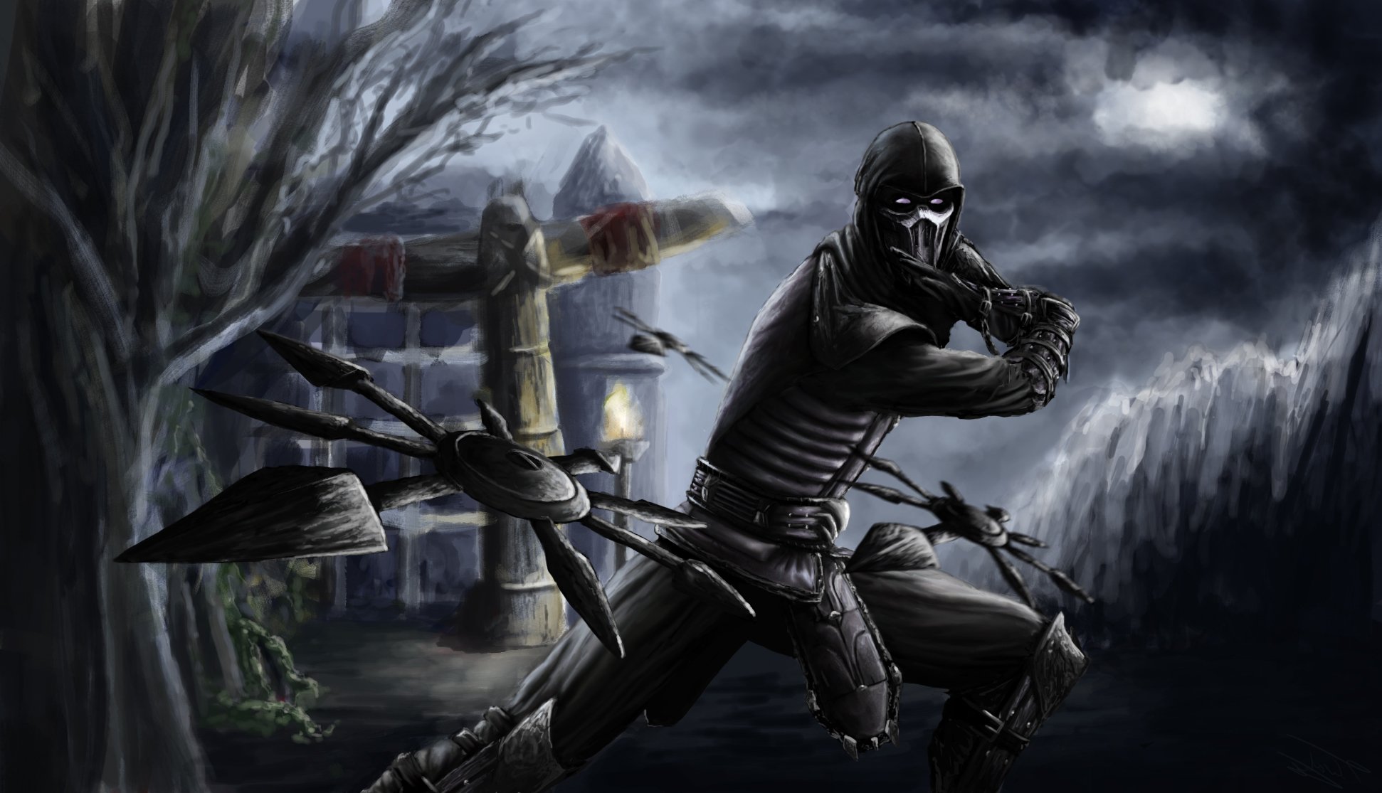 art débutant saibot mortal kombat masque lancer shuriken nuit