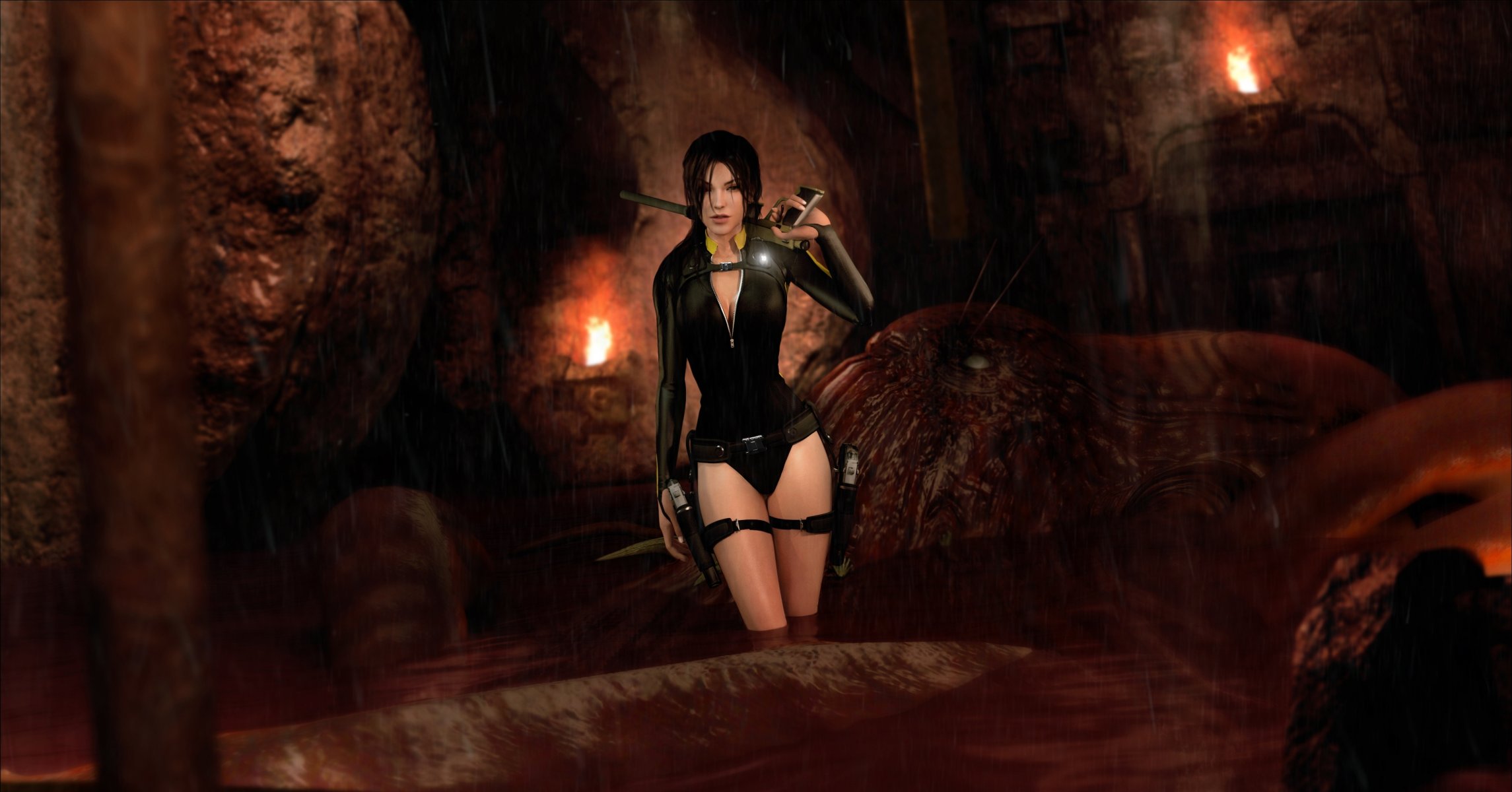 lara croft tomb raider tomb raider: underworld girl harpoon octopus swimsuit suit