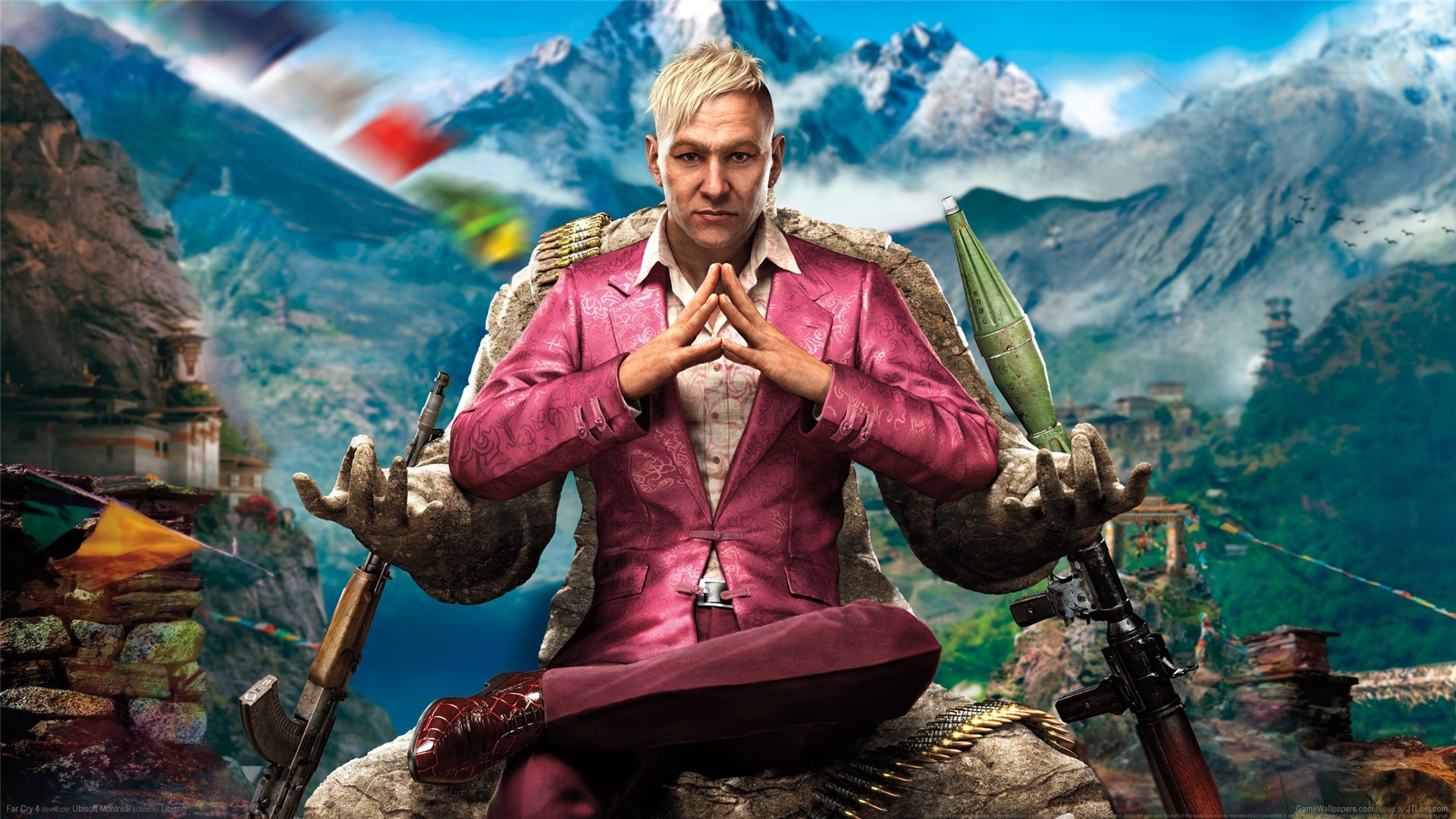 far cry 4 ubisoft weapon sky clouds mountain snow view kirata pagan min suit rpg statue