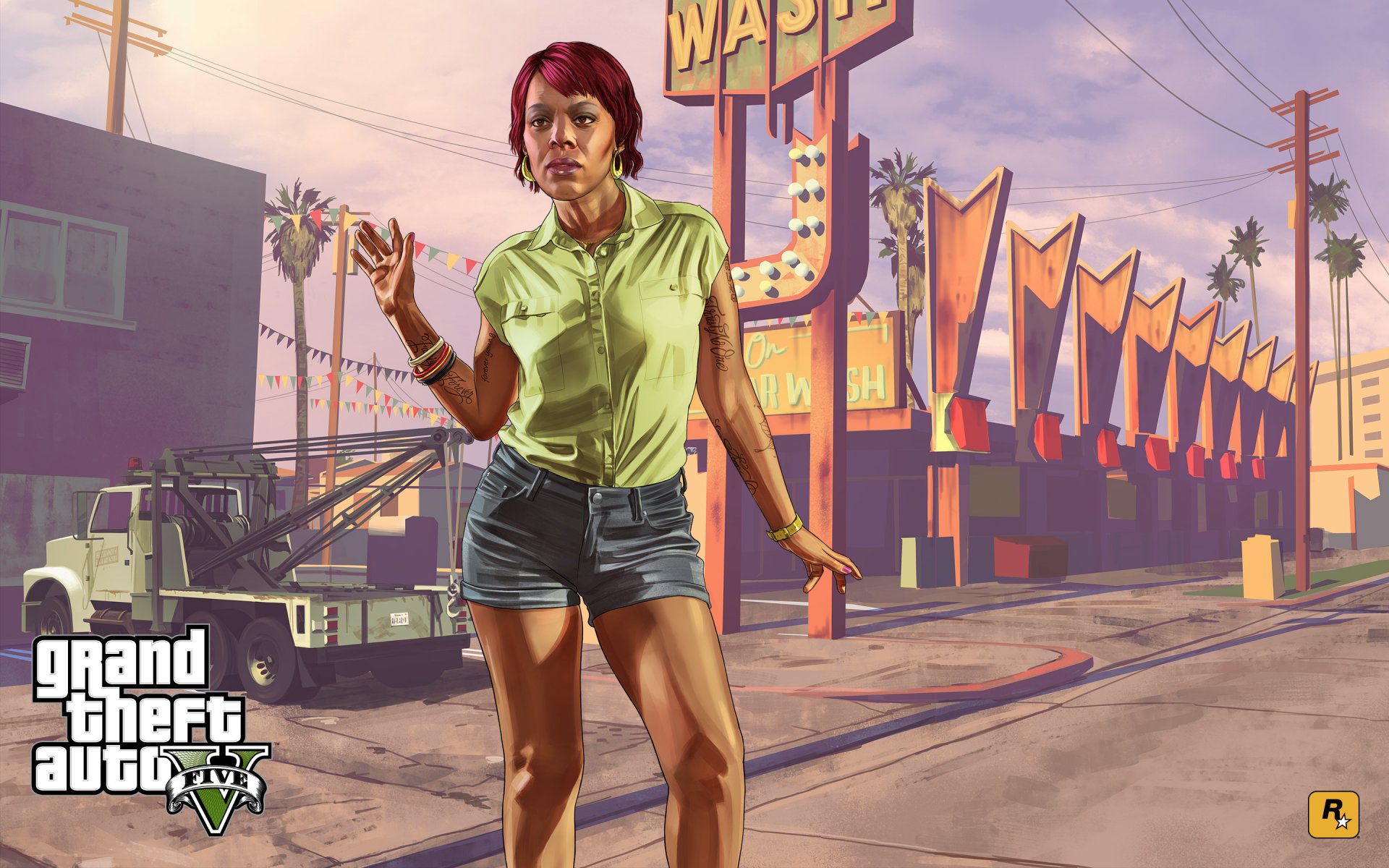 grand theft auto v girl tonya tow truck rockstar games concept art washer