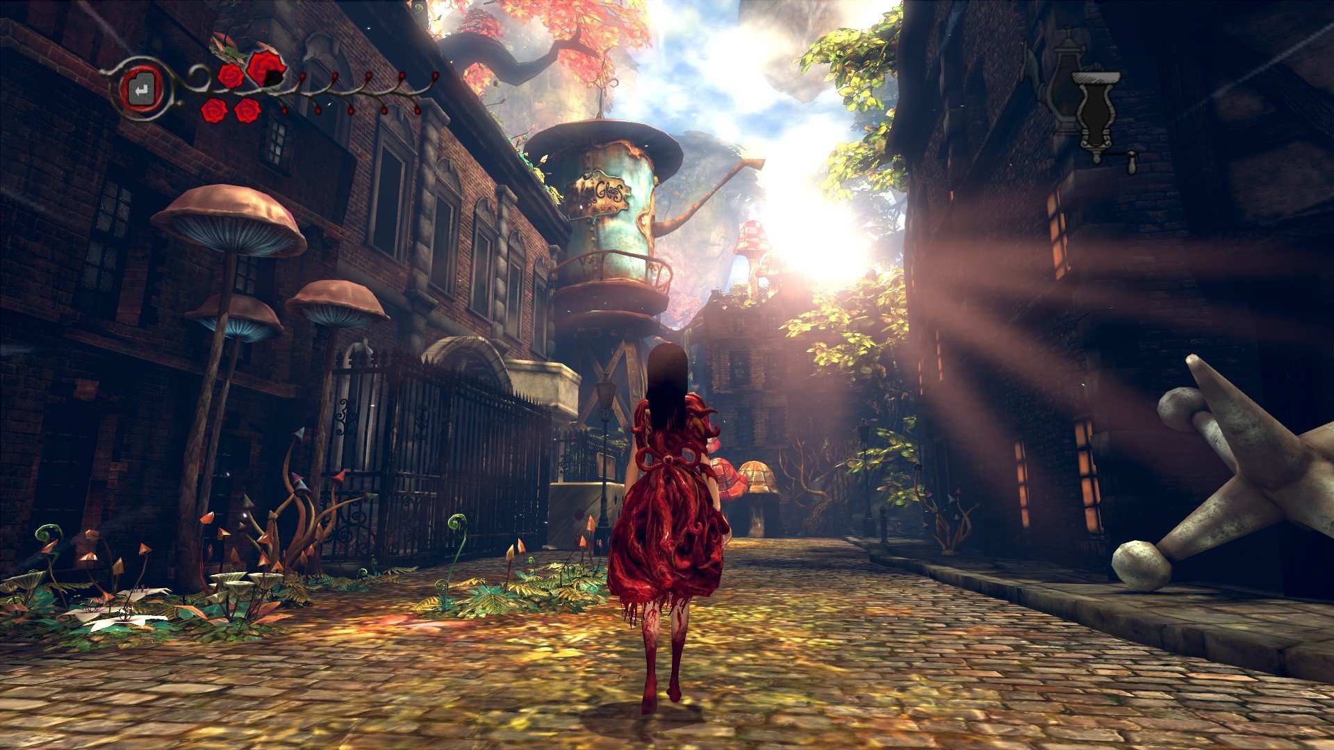 alice: madness returns bizarrerie sang plantes champignons maisons