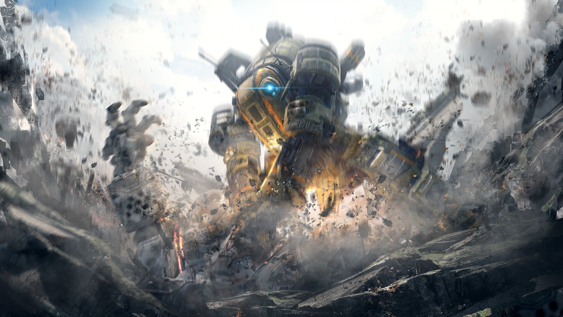 titanfall intrattenimento respawn arti elettroniche ea robot titan luci fumo cielo nuvole ardore