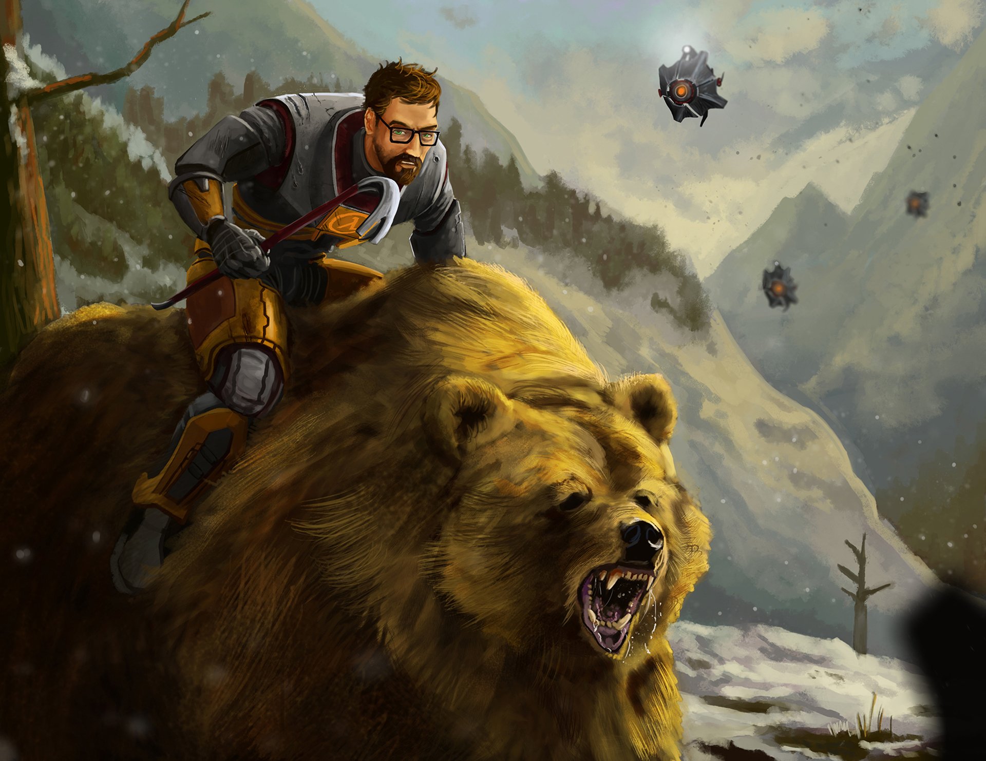 gordon freeman pół życia fan art las niedźwiedź