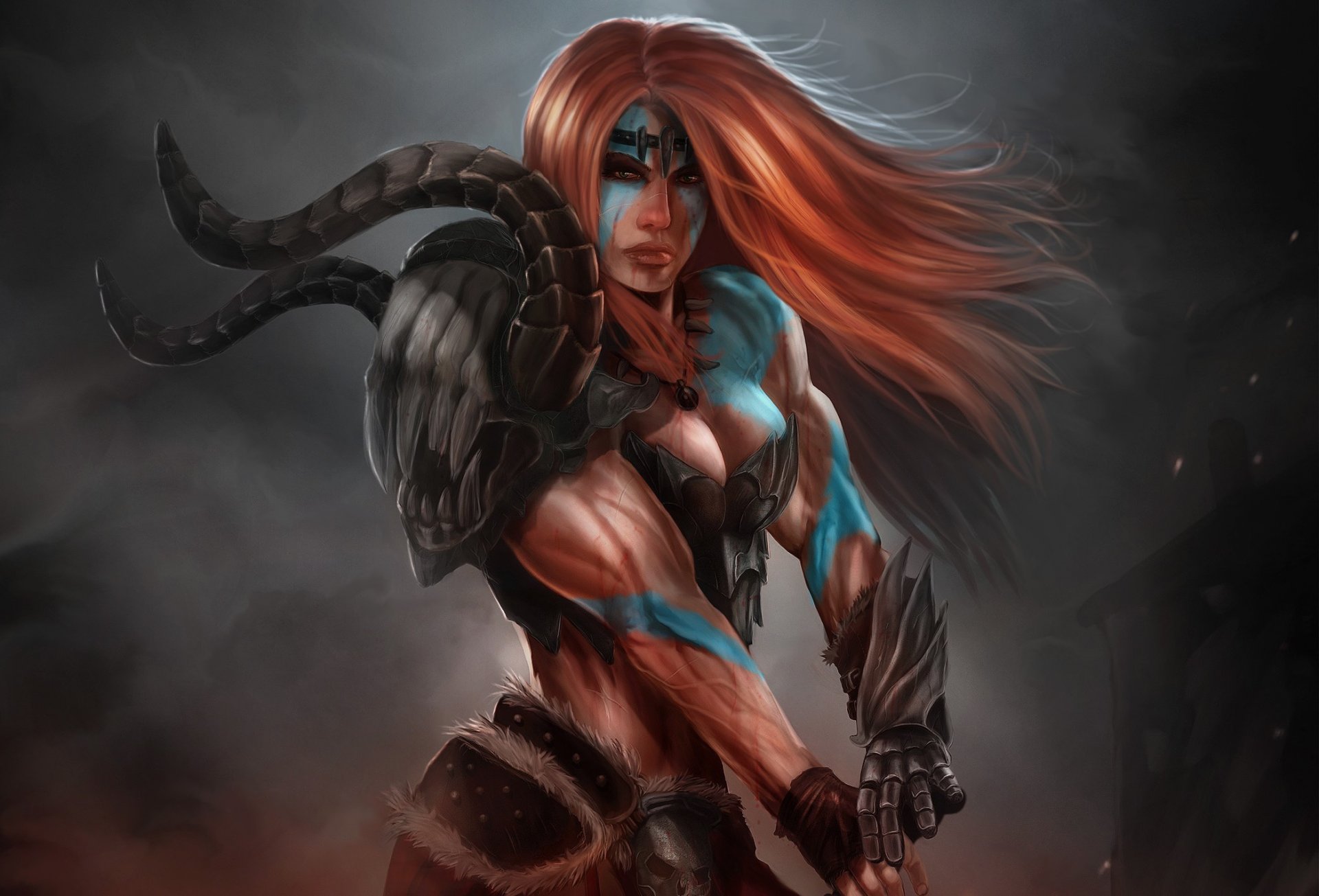 art diablo iii reaper of souls barbare fille coloration rousse muscles