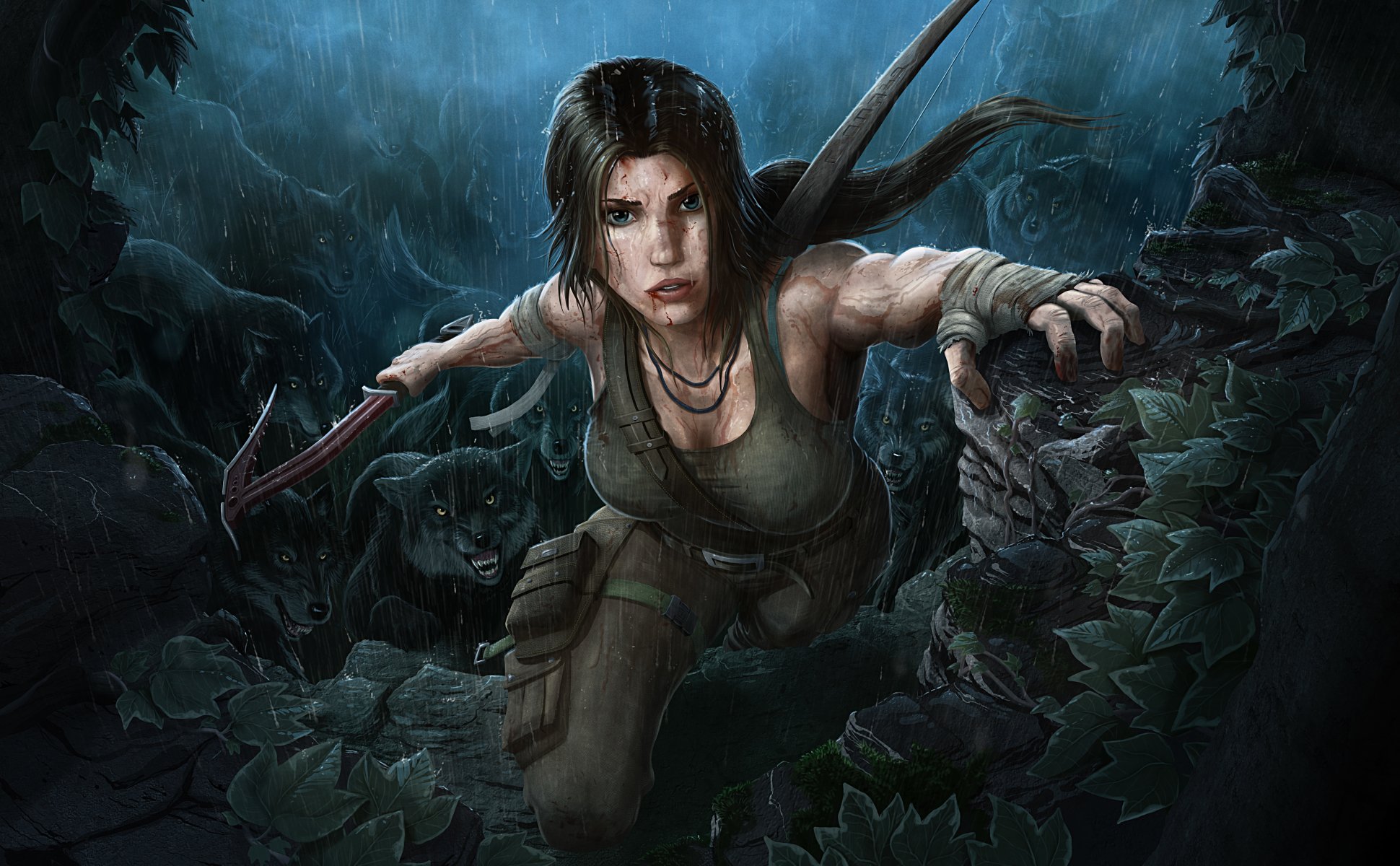 tomb raider lara croft belleza chica morena lluvia