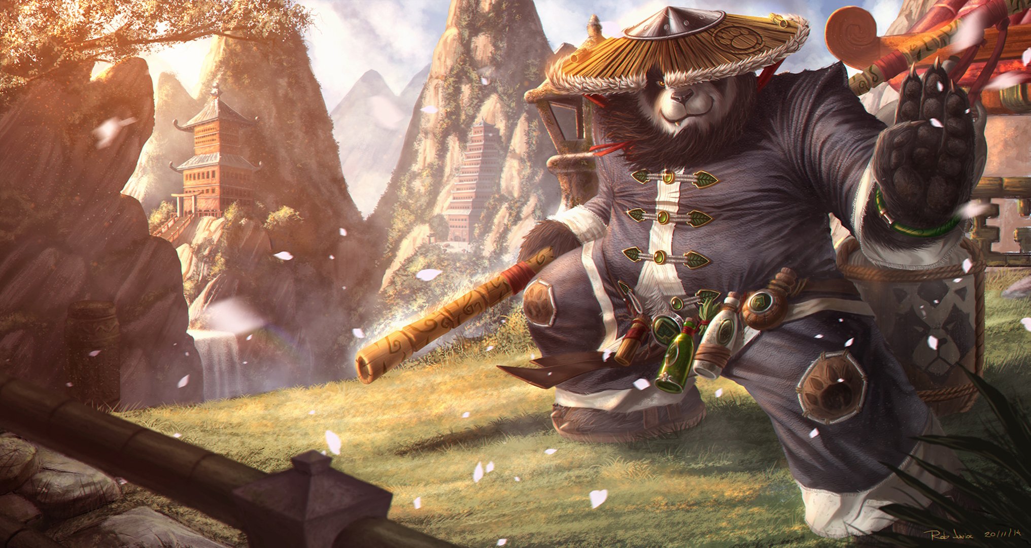 world of warcraft : pandaria-nebel kunst warcraft panda bär stick