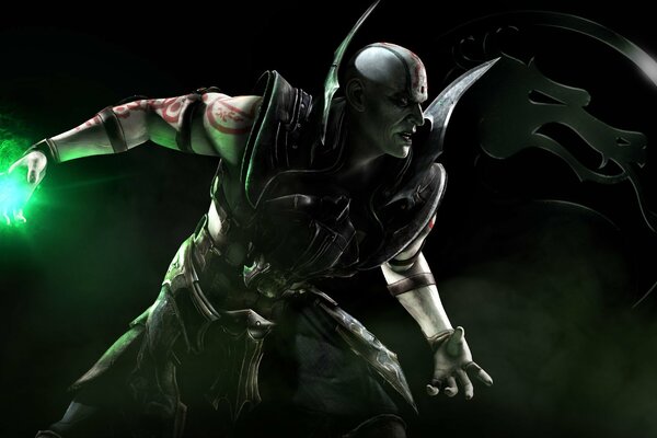 El personaje de Mortal Kombat Quan Chi está cargado de magia mientras espera una batalla mortal