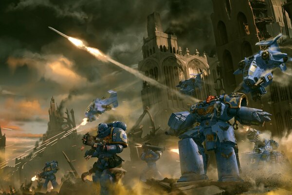 Warhammer, a city attack by warriors in power armor