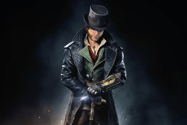 A male killer in a hat with a gun