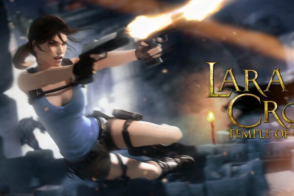 Lara Croft dispara en el salto