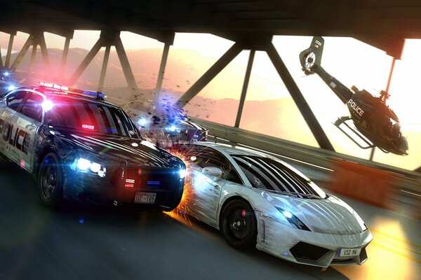 Persecución con la policía en el puente de need for speed mat wanted