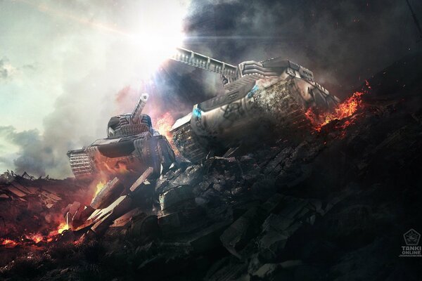 Tanks ride through the ruins, online game