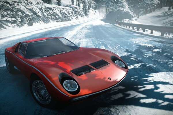 Course sur lamborghini miura SV sur neige