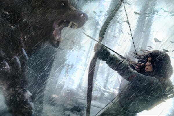 Lara Croft fights off bear attack