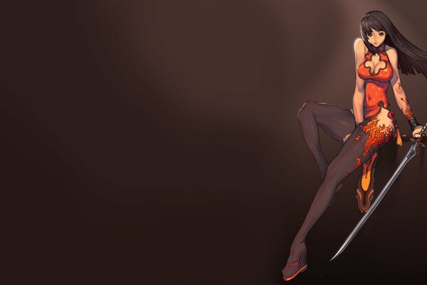 A girl in a revealing outfit with a sword from the game blade and soul