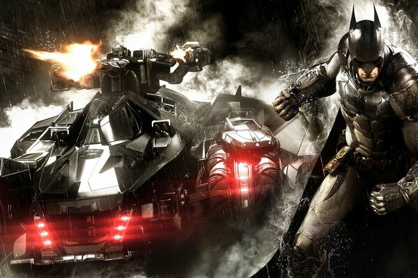 Batman and the Batmobile battle