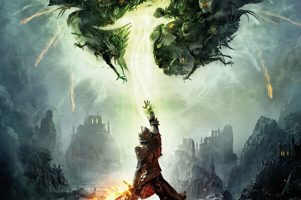 Dragon age cover. The knight uses magic